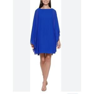Vince Camuto Blue Sheer Chiffon Cape Overlay Sheath Dress 18W Cocktail Holidays